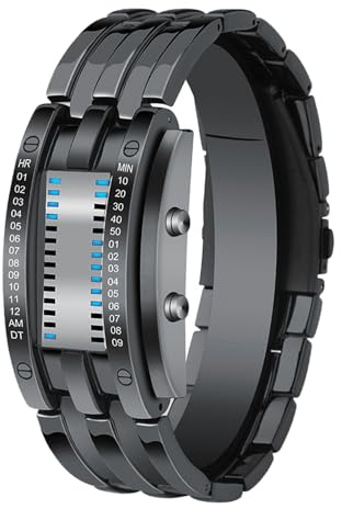 lvifloae Generic Mens Binary Watch Casual Sports Blue Backlight Fashion Quartz Movement LED Digital Wristwatch for Outdoor Parties (Black Large Size)