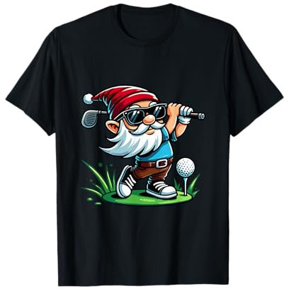 Funny Gnome in Garden Sunglasses Santa Playing Golf T-Shirt