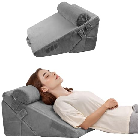 VEVOR Coussin Incliné Lit, Oreiller Triangulaire Orthopédique Réglable, Rembourrage Mousse, Housse Lavable, Coussin de Lecture Lit pour Soulagement Reflux Acide, Maux de Dos, Jambes, Cou, Gris Foncé