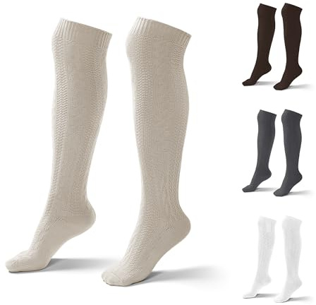 Atforna Calcetines largos para traje regional para hombre y mujer, de algodón, para Oktoberfest y otras celebraciones, paquete de 1 unidad, tallas 35 hasta 50, beige, 43-46