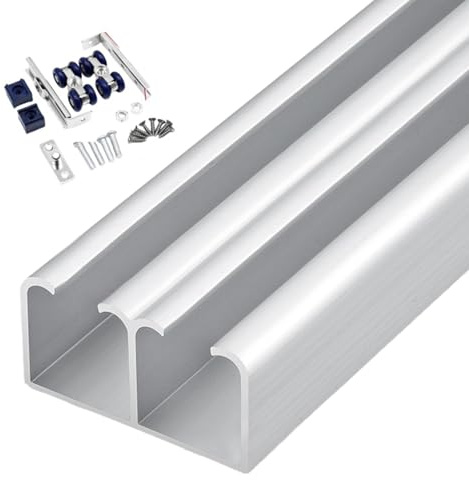 Peakjune Rail Porte Coulissante,Kit Porte Coulissante,Rail Porte Coulissante Double,Quincaillerie De Porte Coulissante Kit,Kit Rail pour Porte De Placard Coulissante,Alliage D'Aluminium