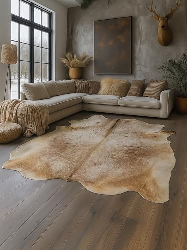 Jild Genuine Cowhide Rugs - Natural Leather Hide Rugs for Living Room - Vintage Style Real Cowhide Rug for Room & Home Décor (Brindle)