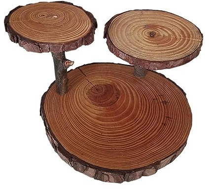 Wooden Cake Stand - 3 Tier Rustic Wood Slice Cupcake Holder, Natural Dessert Display for Weddings, Birthdays, and Parties