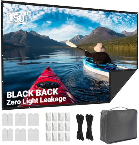 LEORFI Proyector de Pantalla de 150 Pulgadas para Exteriores, con Fondo Negro y Opaco, Pantalla portátil para proyectores de Interiores y Exteriores, Plegable 16:9, Lavable, Resistente a Las Arrugas