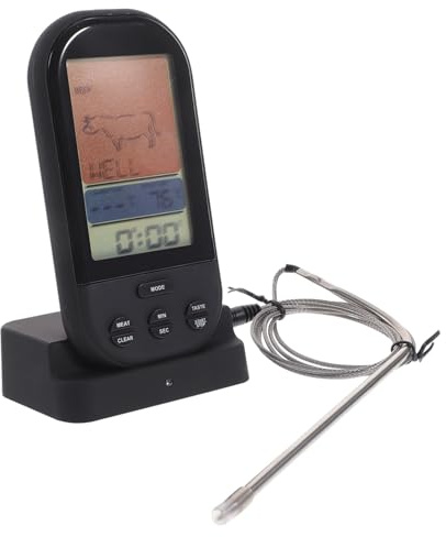 Ipetboom Wireless Remote Digital Meat Thermometer for Bbq Grill Oven with Large Backlit LCD Instant Read - Cooking Temps Timer Alarm Range for Indoor Outdoor Cooking