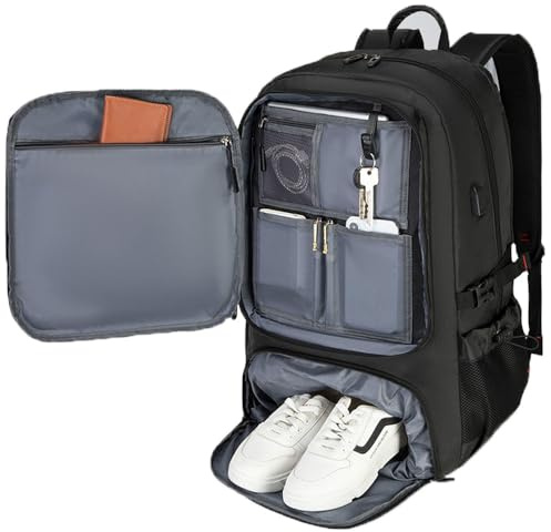 Aikelai 60L 80L Groß Reiserucksack Herren,Erweiterbar Handgepäck Rucksack,Wasserdichter 17-Zoll Laptoptasche Arbeit Laptop Business Travel Backpacker Rucksack (60L)