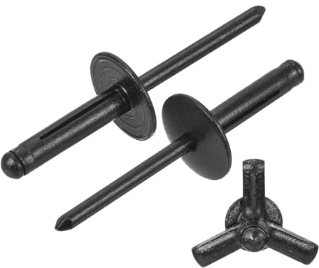 QUARKZMAN 100Pc 3/16x3/4 Rivetti Alluminio A Tre Punte Con Testa Grande, Rivetti A Tre Punte Con Flangia Larga Per Fai Da Te, Lamiere, Riparazioni Auto, Mobili, Barche Marine (Nero)