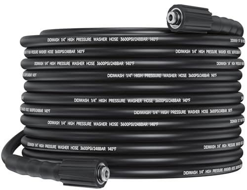 DIDIWASH 1/4 Pressure Washer Hose 50FT,Flexible 3600PSI Power Washer Hose with M22-14&15mm Universal connector，No Kinking Household High Pressure Washer Hoses Easy Storage（Without Accessories）