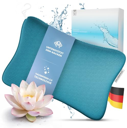 HAVENHAUS Premium Badewannenkissen blau | Badekissen für Badewanne schnelltrocknend & extra große Saugnäpfe für festen Halt | Badewannenkissen Nacken waschbar | Polster für optimale Nacken Entspannung