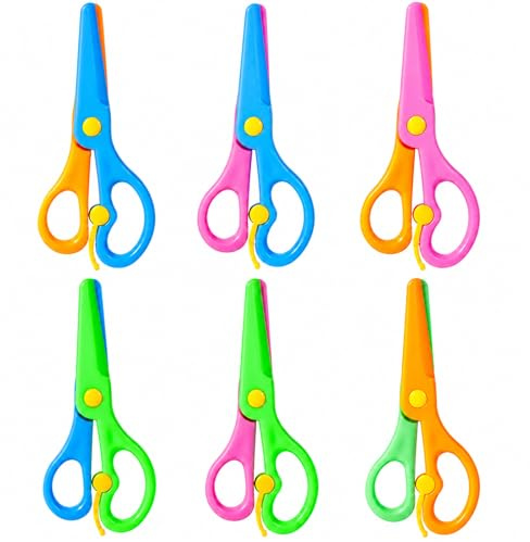 HJZHII 6Pcs Playdough Scissors, Blunt Tip Safety Scissors | Anti-Pinch Design Colorful Training Scissors Plastic Safety Scissor for Hand-Eye Coordination Activity DIY Projects Crafts