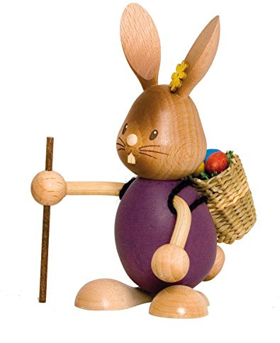 Kuhnert Drechslerei Osterdekoration/Osterhase „Stupsi Hase Wanderer“ 11 cm hoch, aus feinstem Holz, für EIN Bezauberndes Osterfest oder eine dauerhafte Dekoration, Holzkunst Made in Germany