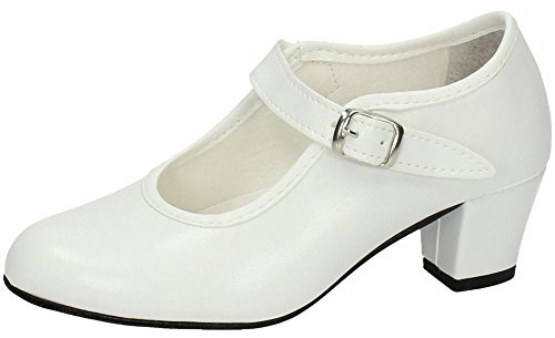 MADE IN SPAIN 15 SEVILLANAS FLAMENCOS NIÑA Zapatos TACÓN Blanco