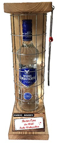 Weihnachten Geschenk für Opa Geschenkidee Wodka Gorbatschow Eiserne Reserve Gitter incl. Notsäge Text rot Bester Opa der Welt Frohe Weihnachten Vodka (1 x 0.70 l)