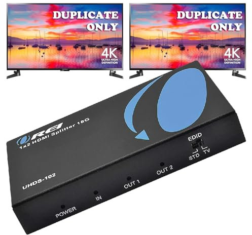 OREI UltraHD 4K @ 60 Hz 1 X 2 HDMI Splitter 1 in 2 Out 2 Port 2: 8-Bit - HDMI 2.0, HDCP 2.0, 18 Gbps, EDID, Duplicate/Mirror 4K Screens - UHDS-102