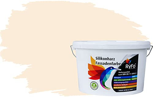 RyFo Colors Silikonharz Fassadenfarbe Lotuseffekt Trend Weißtöne Cremabeige 10l - bunte Fassadenfarbe, weitere Weiß Farbtöne und Größen erhältlich, Deckkraft Klasse 1