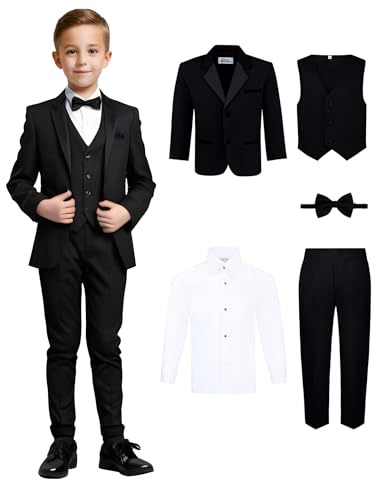 Boy's 5-Piece Tuxedo Set – Black (3T, Black)