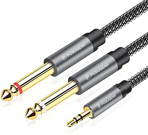 POSUGEAR Cavo Jack Mono 3.5 a 6.3 5M, Nylon Intrecciato 3.5mm Maschio a Doppio 6.35mm Maschio Audio Aux Cavo Compatibile con Tablet, PC, Cuffie con Altoparlante, Amplificatore