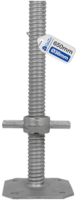 GeZu Impex Martinetto di Base per Ponteggio 650 x 38 mm Elettrolitico Regolabile in Altezza Martinetto a Vite Livellatore per Ponteggi con Piastra di Base