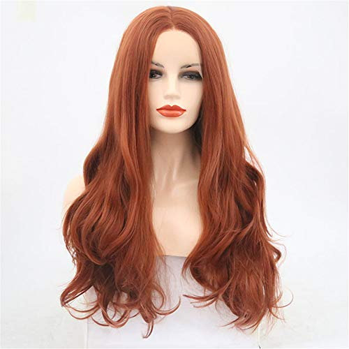 Lange Lockig Ombre Perücke Dunkel Wurzeln Mitte Teil Eisstockschießen Welle Realistisch Natürlich Synthetik Länge Lose Haar Perücken zum Damen Cosplay Party Kostüm,N