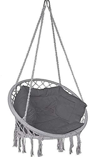 VOUNOT Hanging Chair with Cushion, Macrame Hammock Swing Chair for Bedroom, Balcony, Patio, Garden, Indoor or Outdoor, 265LBS Capacity, Grey