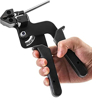 QWORK® Pistola de amarre de cable, herramienta de sujeción de cables de acero inoxidable, Tensor de bridas de metal, para bloquear y cortar las ataduras