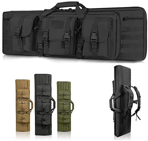 SJASD Gewehrtasche,waffentasche abschließbar 2 langwaffen,Lange Jagdtasche,Double Rifle mit Pouches Compartments,Tragbare Waffentasche Wasserdichter Funktion,Eva-schwammschutz,Schwarz,118cm