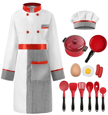 ReliBeauty Cucina Costume con Grembiule Cucina bambini Cappello Cuoco Accessori Cucina