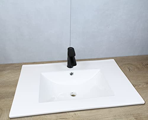 Lavabo rettangolare in ceramica, 710 x 465 x 175 cm, con troppopieno lavabo da incasso, senza accessori