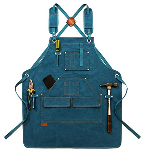 ALCKO Arbeitsschürze Herren Werkstatt, Canvas Jeans Schürze Wasserdicht & Einstellbar, Schürzen Männer Handwerker Tischler Maler Barkeeper, Schreinerschürze Gartenschürze (Color : Blue, Size : XL)