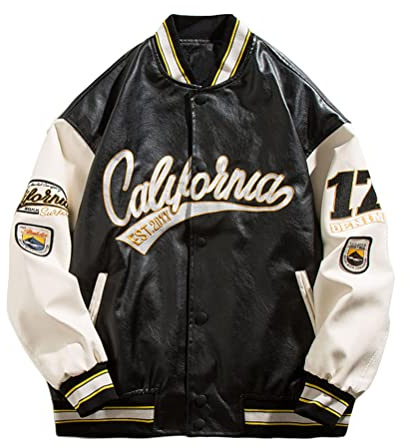 ORANDESIGNE Giacca da Baseball Unisex Varsity Jacket Uomo Ricamo Giubbotto Leggere Casual per Uomo Invernale Autunnale D Nero XL