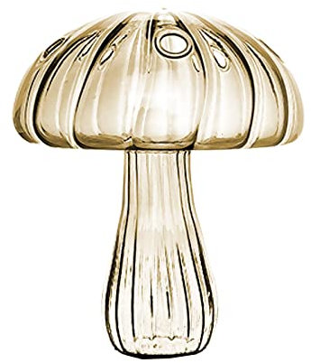 2 x pilzförmige Glasvasen, 11,4 x 9,5 cm, Pilz-Hydrokultur-Behälter, Glaspflanzenbehälter, Hydrokultur-Übertopf für Garten, Gelb