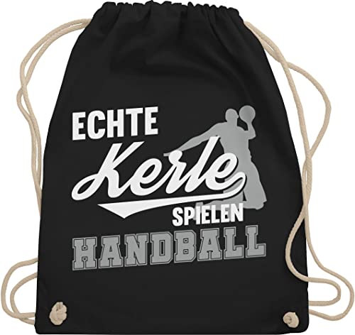 Shirtracer Turnbeutel Rucksack - EM 2026 Trikot Ersatz - Echte Kerle spielen Handball weiß/grau - Unisize - Schwarz - handballbeutel handballer kinderturnbeutel sport tasche kinder hanball beutel