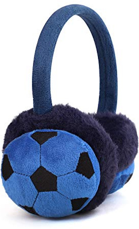 NICEYEA Kids Winter Warm Ear Muffs Soccer Pattern Fluffy Plush Ear Warmers Earmuffs Soft Padded Earflap Cover Christmas Gifts for Boys Girls