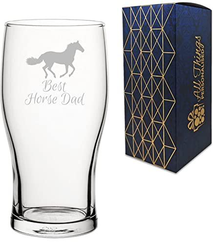 All Things Personalised Engraved Novelty Tulip Beer Glass, 570ml, Gift Box Included, Best Horse Dad Design, Laser Engraved, Personalised Message Option