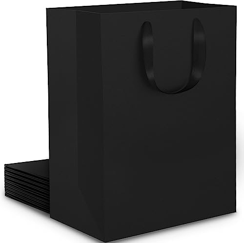 EUSOAR Klein Geschenktüten Schwarze -250gsm Kraftpapier Tüten mit Henkel- 10 stück S 15x6x20cm Black Paper Gift Wrap Bags - Klein Papiertragetasche Papiertüten - Geschenktüte mit Griff
