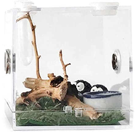 Breeding Box, Clear Acrylic Reptile Breeding Box, Portable Feeding Fence with Moss Mat, Rhododendron Root, Tweezers, Drip Tube, Bac