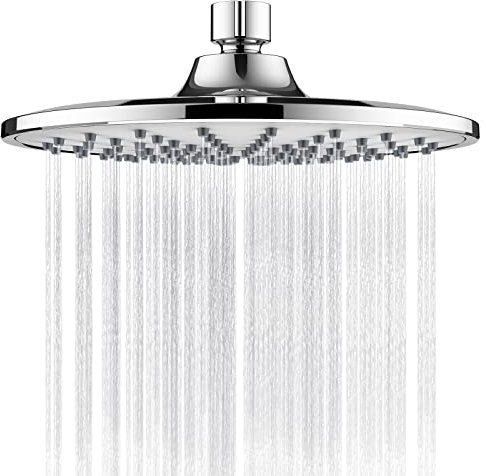 HORJOR Soffione Doccia Rotondo 8 Pollici a Pioggia, Soffione Doccia Anticalcare Testa Doccia Tonda ad Alta Pressione con 100 Getti In Silicone Accessori Bagno