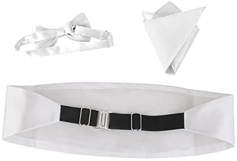 Veemoon 3stücke Herren Satin Fliege Kummerbund Mit Einstecktuch Weiß Für Smoking Abendgarderobe Material Satin Polyester Clip Für Größenverstellung Maschinengenähte Ränder