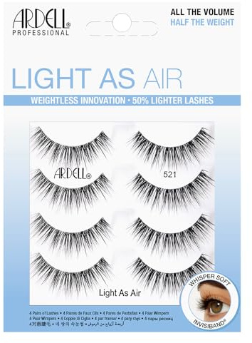 Ardell Light As Air 521 Lashes, leichte natürliche künstliche Wimpern, weich und bequem, 4 Paar