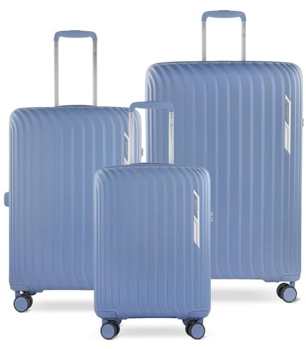 bugatti Hera 3er Hartschalen-Koffer-Set mit 4-Rollen (S,M,L), leichte Reise-Koffer aus PP Light und Handgepäck-Trolley, Denim