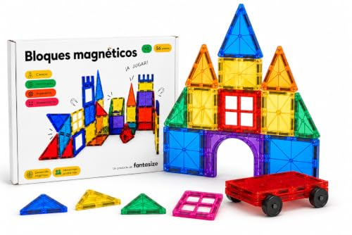 Fantasize Magnetiska Byggklossar 56 st – Pedagogisk STEM-leksak, Främjar Kreativitet och Kognitiva Färdigheter – Säker och Hållbar, Perfekt för Barn 3