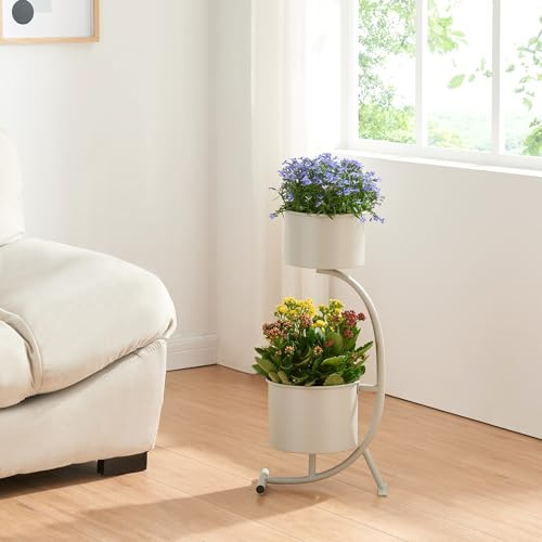 [en.casa] Blomställ Almelo blomkruksställ halvmåneform blomkruksställ med 2 planteringskrukor växtstativ metall 63 x 29 x 21 cm beige