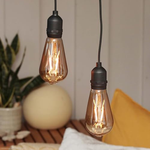 hellum 2x Hängelampe mit Batterie, Fernbedienung Timer outdoor Ø6,4x13,8cm | Dimmbare Glühbirne outdoor gold mit Batterie (8xAA), Edison Vintage, LED Filament, ST64, Retro Birne, Garten, Balkon 151411