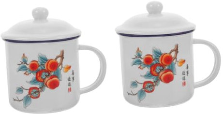BESPORTBLE 2pcs Multi-Functional Enamel Mug Reusable Coffee Cup Lids Thickened Enamel Water Drinking Mug for Home Office