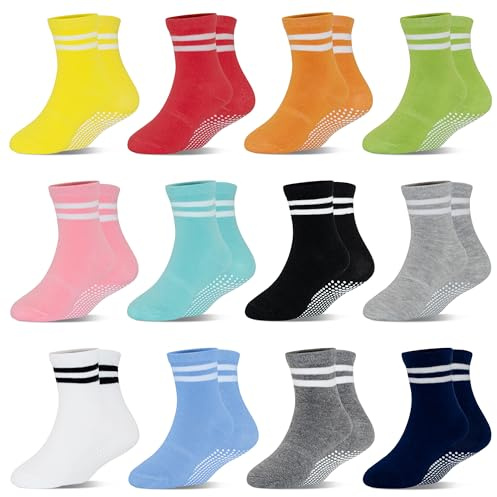 HYCLES Stoppstrumpor barn – 12 par ABS-strumpor barn baby pojkar småbarn halkfria strumpor halkfria strumpor flickor för 0–7 år, 04# Flera färger, 1-3 år