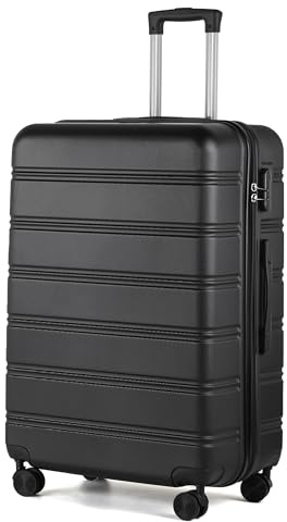 TANTOMI Koffer Groß, Hartschalenkoffer aus ABS, Trolley, Reisekoffer mit 4 drehbaren Rollen (360°), 3-stelliges Zahlenschloss und Aluminium-Teleskopgriff (XL – 95L, Schwarz)