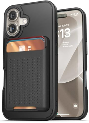 ENCASED SlimShield for iPhone 16 Case with Card Holder, (Compatible with MagSafe) Detachable Magnetic Wallet and Phone Cover - for Men (Black)