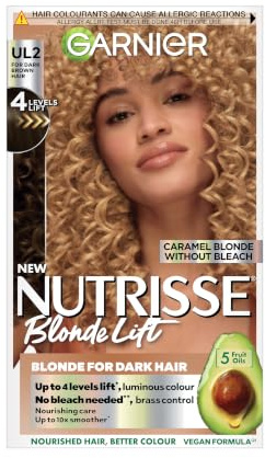 Garnier Nutrisse Blonde Lift Permanent Hair Dye, UL2 Caramel Blonde Lift | Up to 100% Grey Coverage, 4 Levels Of Lift, Rich Long Lasting Colour, 5x Stonger Hair, 2x Shiner Hair, No-Ammonia, Vegan