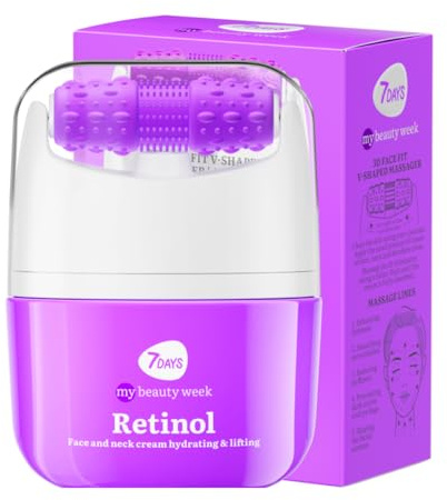 7DAYS Crema Viso e Collo Coreana Antirughe al Retinolo con Rullo Massaggiante – Effetto Lifting Rassodante e Compattezza, Azione Levigante, per Rughe e Linee Sottili, per il Doppio Mento, 40 ml