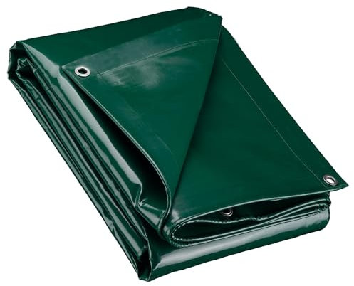 Wiltec Telone occhiellato verde 3 x 4 m resistente alle intemperie e a raggi UV, impermeabile, robusto telo di protezione in poliestere 650 g/m² con rivestimento in PVC